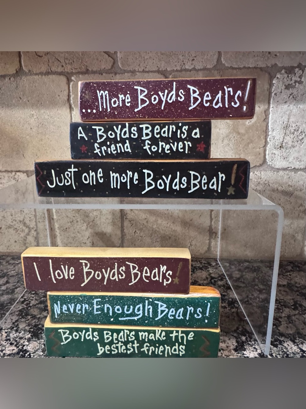 Vintage- Boyds Bears Decorative Wood Block Set - Multi Color Lot of 6